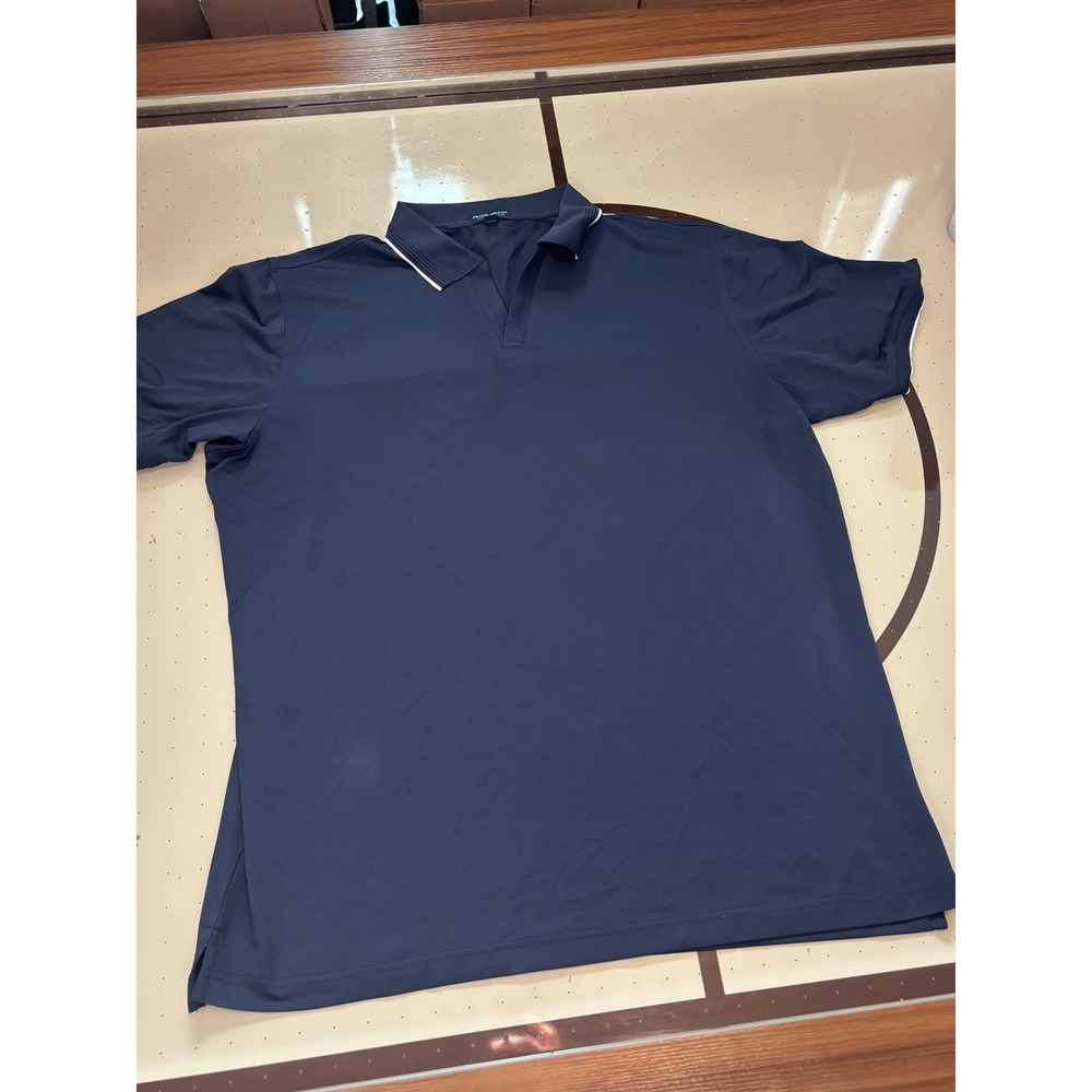 196 Peter Millar Crown Crafted Navy Blue Johnny Collar Performance Polo Shirt XL